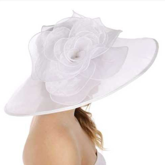 Large flower dress hat White main image 4